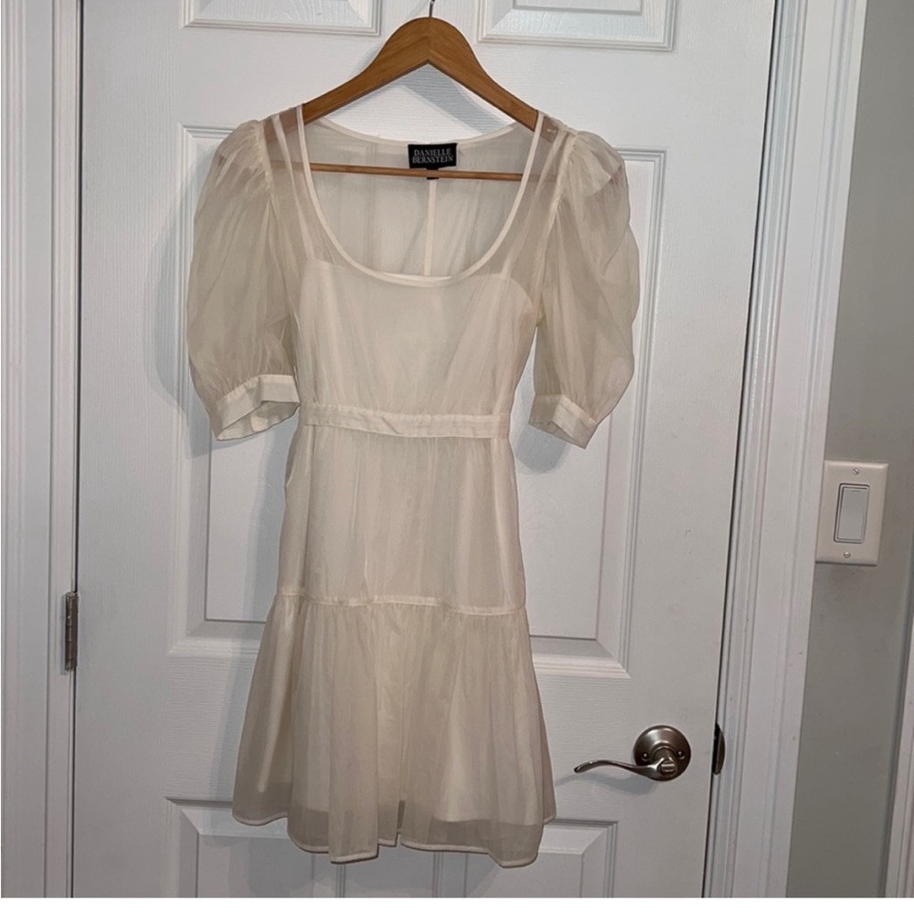 Danielle Bernstein solid organza puff sleeve mini dress